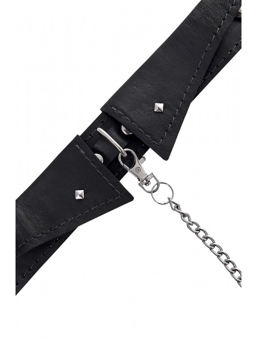 Черный кожаный ошейник-воротник с поводком - Pecado - купить с доставкой в Коломне