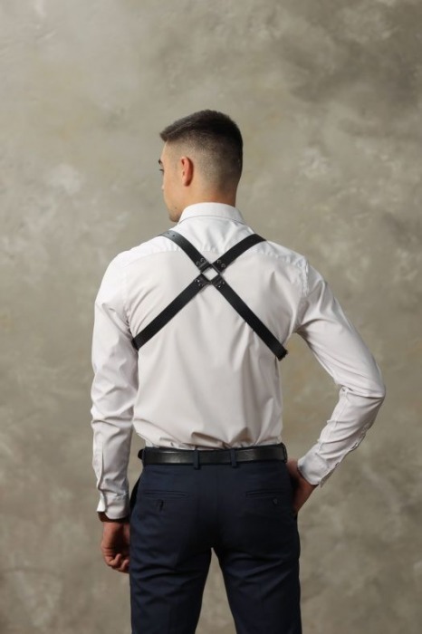 Черная мужская кожаная портупея №4 - БДСМ Арсенал - купить с доставкой в Коломне