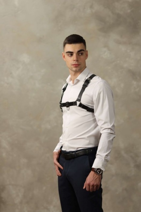 Черная мужская кожаная портупея №4 - БДСМ Арсенал - купить с доставкой в Коломне