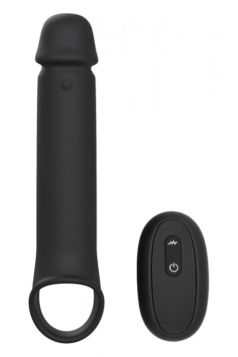 Черная насадка-удлинитель с вибрацией Vibrating Extender With Remote - Dream Toys - в Коломне купить с доставкой