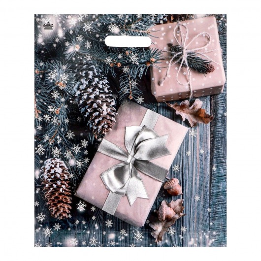 Новогодний пакет с принтом в виде подарков и вырубной ручкой (45х38 см) - Сима-Ленд - купить с доставкой в Коломне