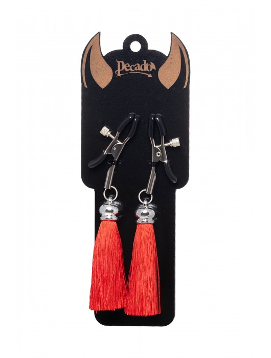 Зажимы на соски «Прищепки» с красными кисточками из шелка - Pecado - купить с доставкой в Коломне