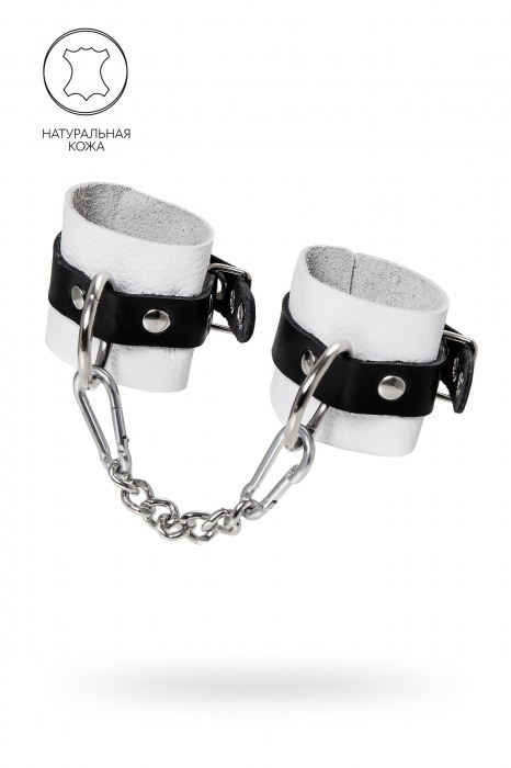 Бело-черные кожаные наручники с одним ремешком с люверсами - Pecado - купить с доставкой в Коломне