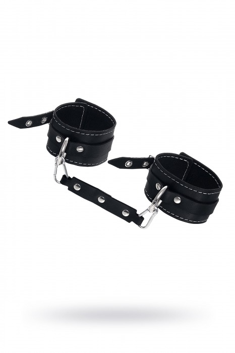Черные двухслойные кожаные оковы с белой строчкой - Pecado - купить с доставкой в Коломне