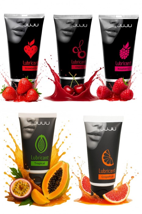 Набор из 5 съедобных лубрикантов JUJU (клубника, малина, тропические фрукты, вишня, грейпфрут) - JuJu - купить с доставкой в Коломне