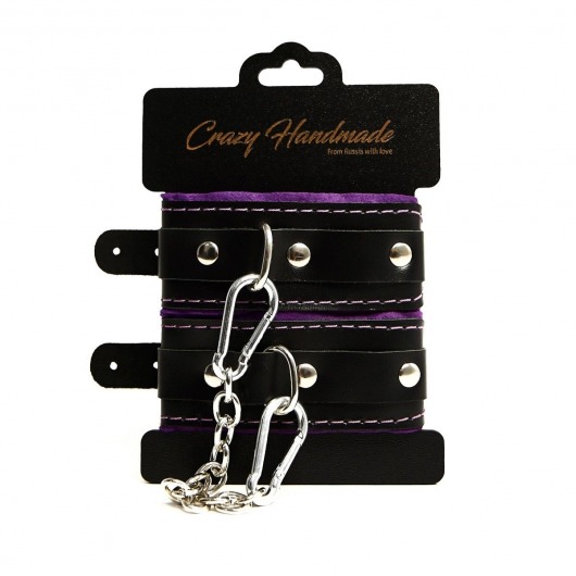 Черно-фиолетовые скругленные наручники с мягкой подкладкой - Crazy Handmade - купить с доставкой в Коломне
