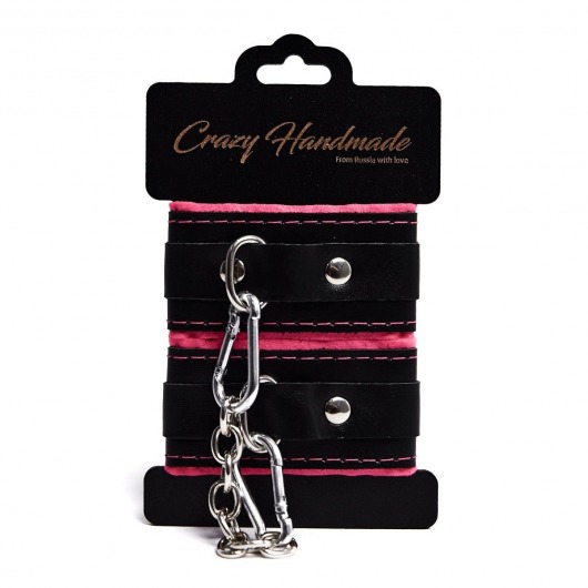 Черно-розовые скругленные наручники с мягкой подкладкой - Crazy Handmade - купить с доставкой в Коломне