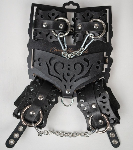 Черный ажурный кожаный набор фиксаций - Crazy Handmade - купить с доставкой в Коломне