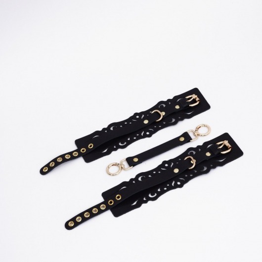 Черный кожаные оковы с узорами и золотистой фурнитурой - Crazy Handmade - купить с доставкой в Коломне