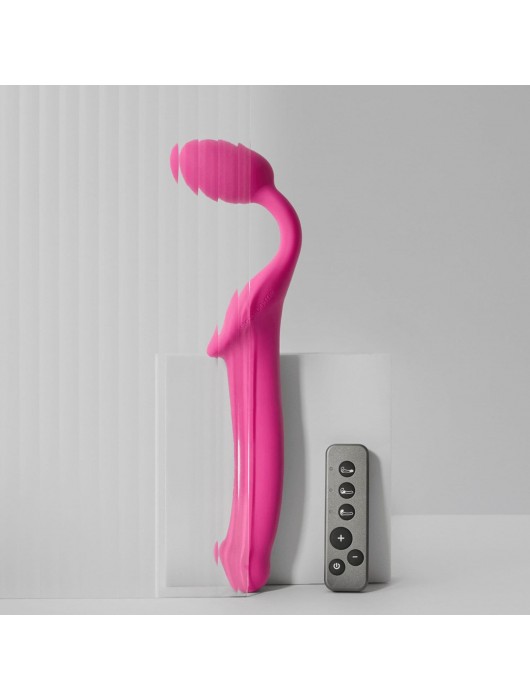 Ярко-розовый безремневой страпон Strap-on-me Vibrating Bendable Strap-On size L - Strap-on-me - купить с доставкой в Коломне