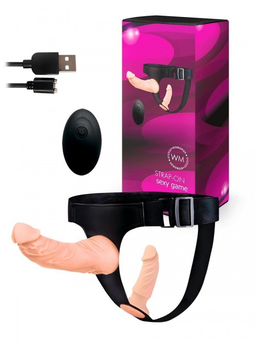 Женский страпон с 2 насадками, вибрацией и пультом ДУ - Erowoman-Eroman - купить с доставкой в Коломне