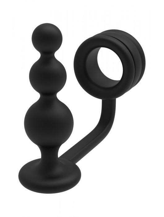 Черное эрекционное кольцо с анальной елочкой Cockring With Beaded Anal Plug - Dream Toys - в Коломне купить с доставкой