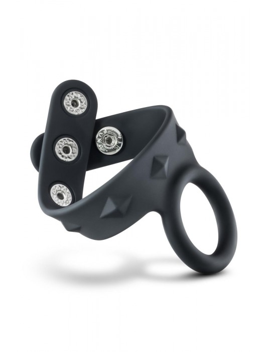 Черное эрекционное кольцо с подхватом мошонки на кнопках VS6 - Blush Novelties - в Коломне купить с доставкой