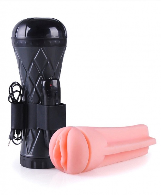 Телесный мастурбатор-вагина в черной колбе с вибрацией - Boys of Toys - в Коломне купить с доставкой