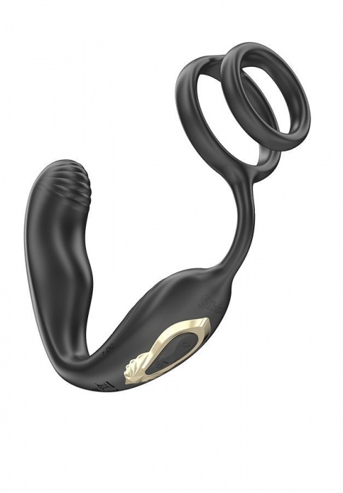 Черная анальная пробка с вращением и эрекционными кольцами - Ibiza - в Коломне купить с доставкой