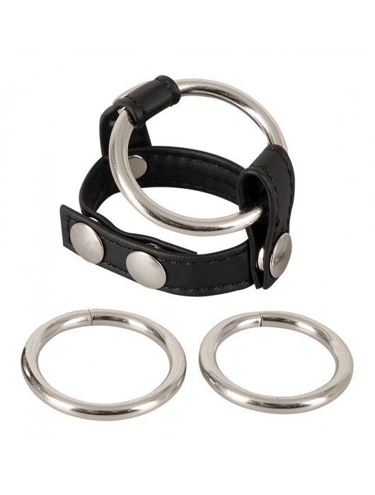 Подхват для мошонки с 3 съемными эрекционными кольцами Leder-Riemen - Orion - в Коломне купить с доставкой