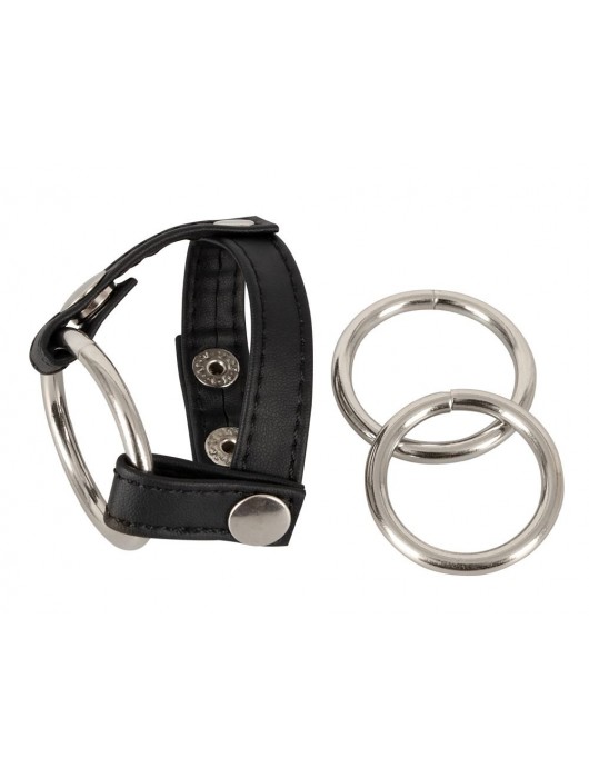 Подхват для мошонки с 3 съемными эрекционными кольцами Leder-Riemen - Orion - в Коломне купить с доставкой