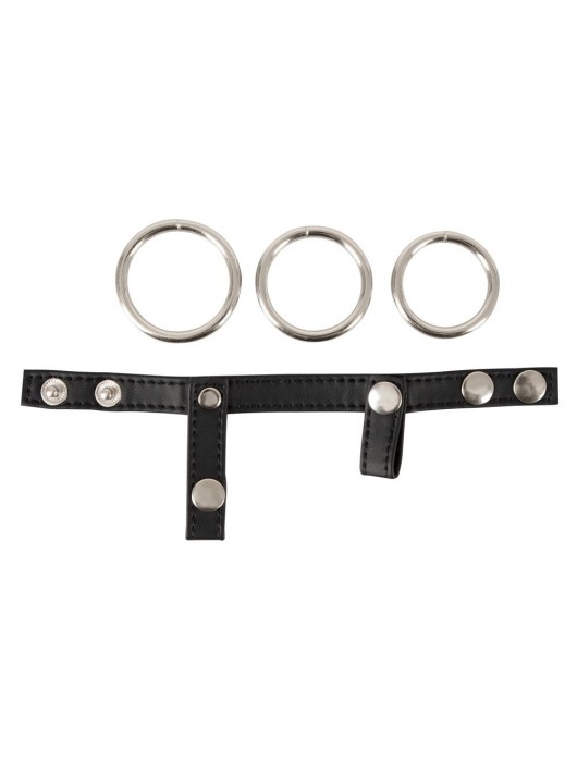 Подхват для мошонки с 3 съемными эрекционными кольцами Leder-Riemen - Orion - в Коломне купить с доставкой