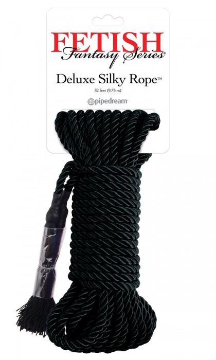 Черная веревка для фиксации Deluxe Silky Rope - 9,75 м. - Pipedream - купить с доставкой в Коломне