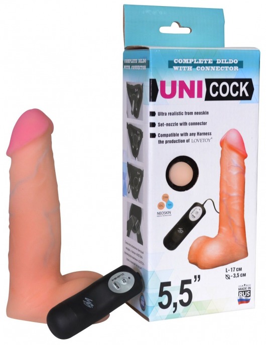 Фаллическая насадка Харнесс UNICOCK 5,5  с вибрацией - 17 см. - LOVETOY (А-Полимер) - купить с доставкой в Коломне