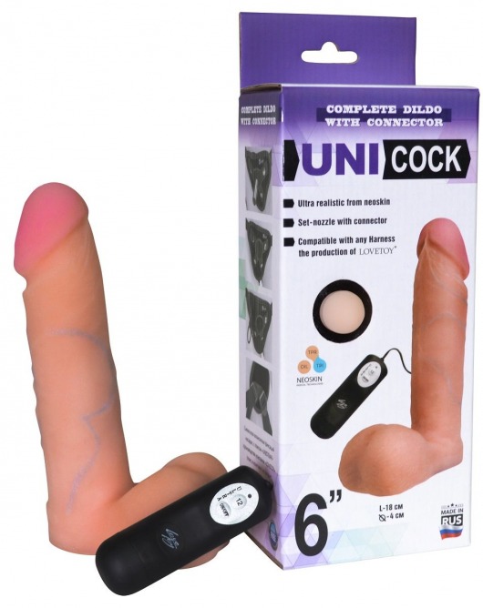 Фаллическая насадка Харнесс UNICOCK 6  с вибрацией - 18 см. - LOVETOY (А-Полимер) - купить с доставкой в Коломне