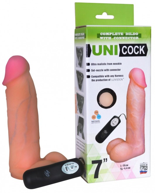 Фаллическая насадка Харнесс UNICOCK 7  с вибрацией - 19 см. - LOVETOY (А-Полимер) - купить с доставкой в Коломне