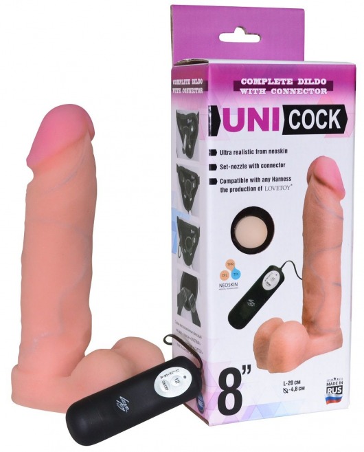 Фаллическая насадка Харнесс UNICOCK 8  с вибрацией - 20 см. - LOVETOY (А-Полимер) - купить с доставкой в Коломне