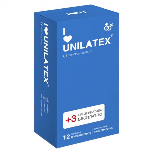 Классические презервативы Unilatex Natural Plain - 12 шт. + 3 шт. в подарок - Unilatex - купить с доставкой в Коломне