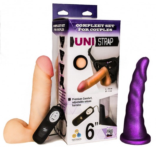 Вибрострапон с двумя насадками UniStrap - 18 и 18 см. - LOVETOY (А-Полимер) - купить с доставкой в Коломне