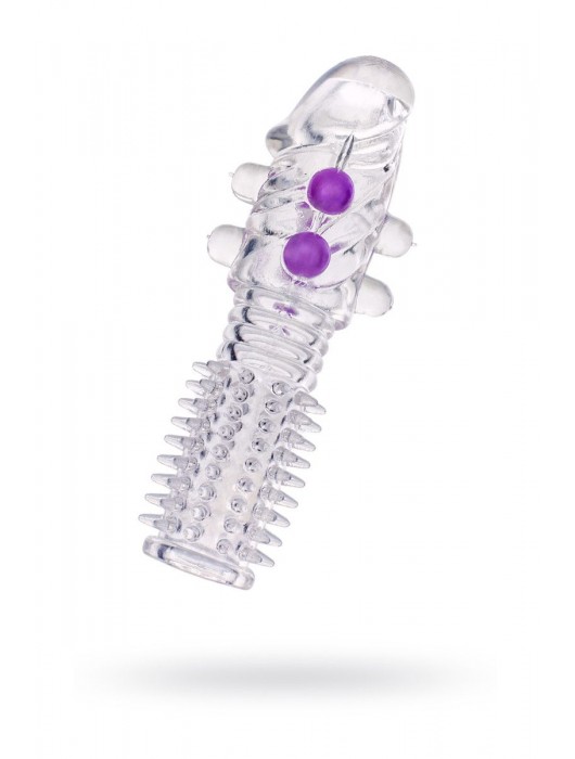 Гелевая прозрачная насадка с шариками и шипами - 14 см. - Toyfa Basic - в Коломне купить с доставкой