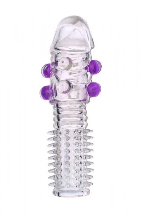 Гелевая прозрачная насадка с шариками и шипами - 14 см. - Toyfa Basic - в Коломне купить с доставкой