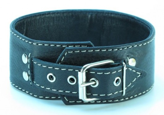 Черный кожаный ошейник с петлёй для поводка - БДСМ Арсенал - купить с доставкой в Коломне