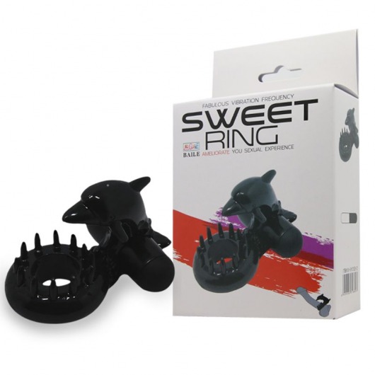 Чёрное эрекционное виброкольцо Sweet Ring с дельфинчиком - Baile - в Коломне купить с доставкой