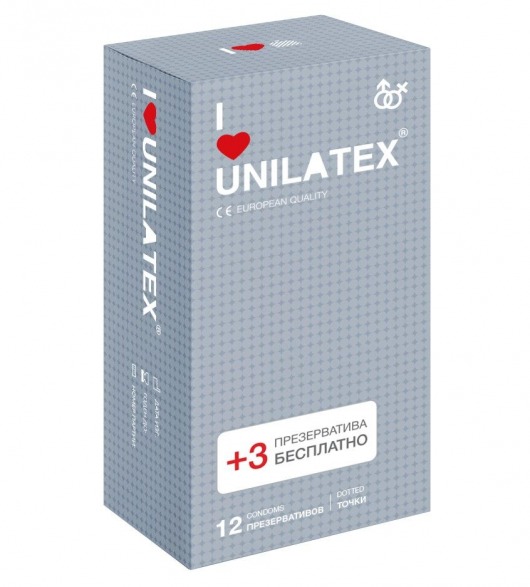 Презервативы с точками Unilatex Dotted - 12 шт. + 3 шт. в подарок - Unilatex - купить с доставкой в Коломне