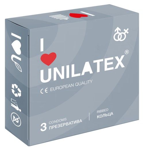 Презервативы с рёбрами Unilatex Ribbed - 3 шт. - Unilatex - купить с доставкой в Коломне