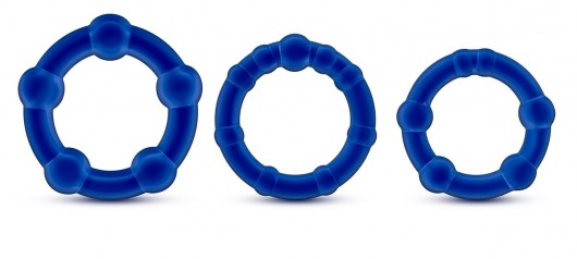 Набор из 3 синих эрекционных колец Stay Hard Beaded Cockrings - Blush Novelties - в Коломне купить с доставкой