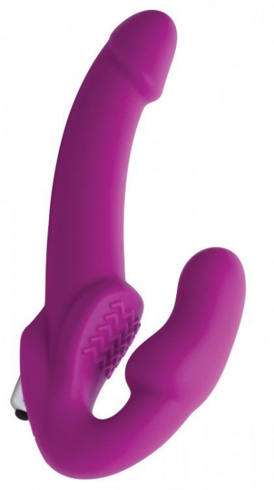 Ярко-розовый безремневой вибрострапон Evoke Vibrating Strapless Silicone Strap-on Dildo - XR Brands - купить с доставкой в Коломне