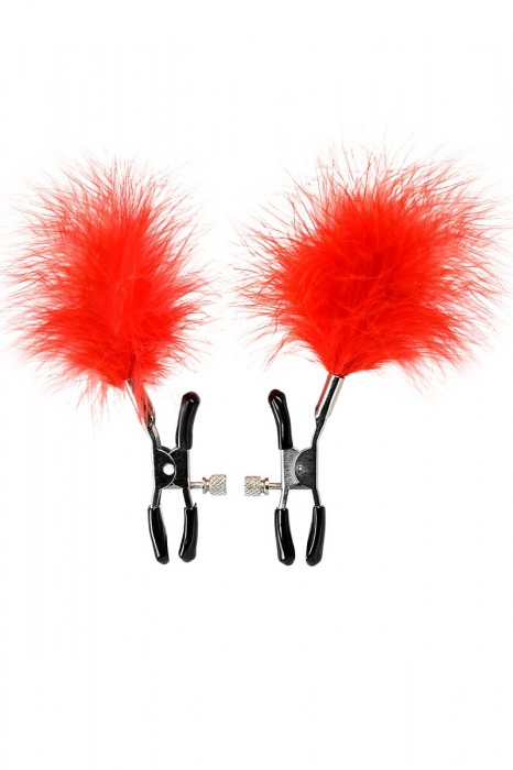 Зажимы для сосков с красным пухом Theatre - ToyFa - купить с доставкой в Коломне