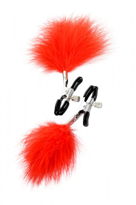 Зажимы для сосков с красным пухом Theatre - ToyFa - купить с доставкой в Коломне
