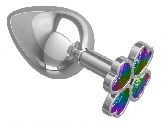 Серебристая анальная пробка-клевер с радужным кристаллом - 9,5 см. - Джага-Джага - купить с доставкой в Коломне