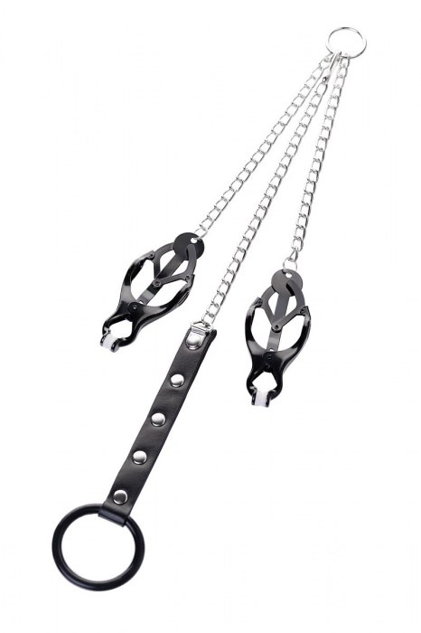 Черно-серебристые зажимы для сосков с кольцом для пениса TOYFA Metal - ToyFa - купить с доставкой в Коломне