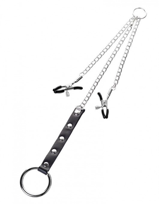 Серебристо-чёрные зажимы для сосков с кольцом для пениса TOYFA Metal - ToyFa - купить с доставкой в Коломне